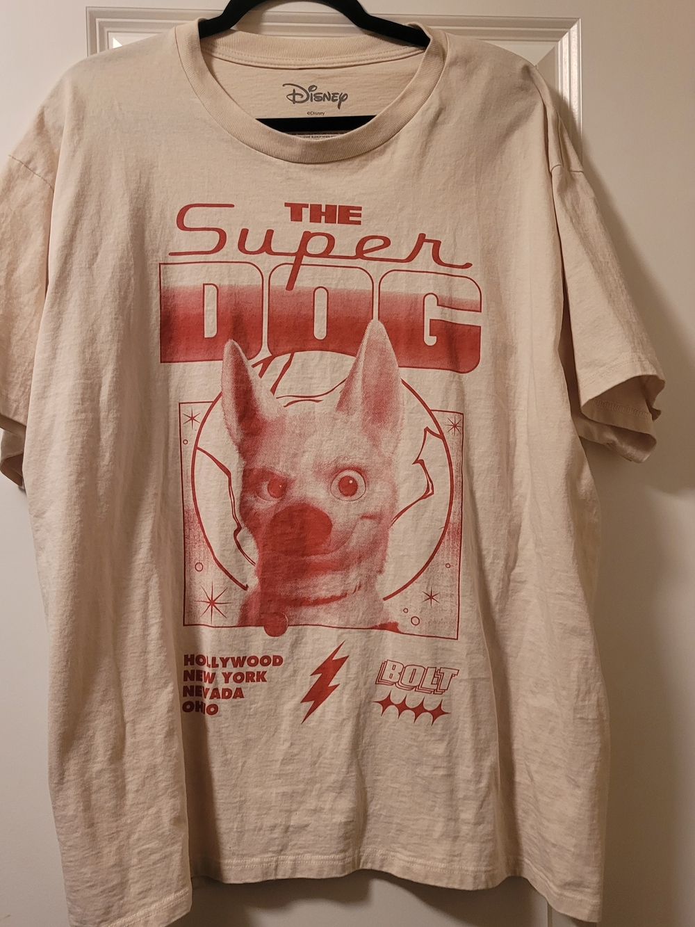 Disney Bolt 'The Super Dog' Men's Graphic Tee in Cream and Red Size XL